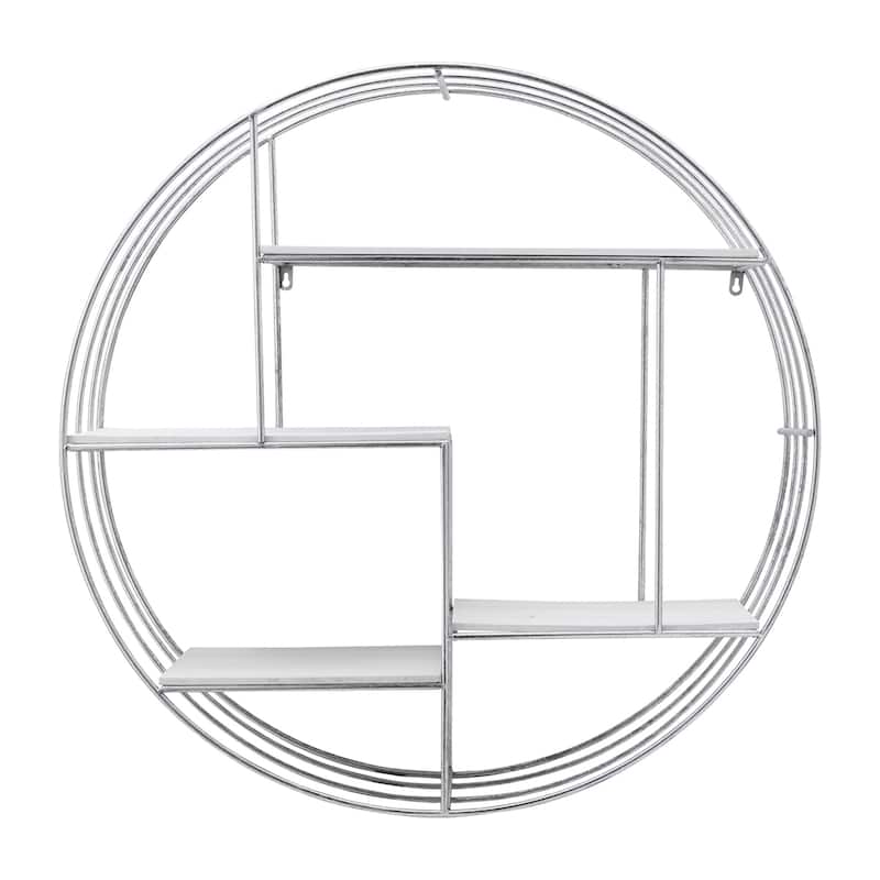 Sagebrook Home Modern Glam Iron and Wood Wall Storage Shelf - 32" x 7" x 32" - Silver