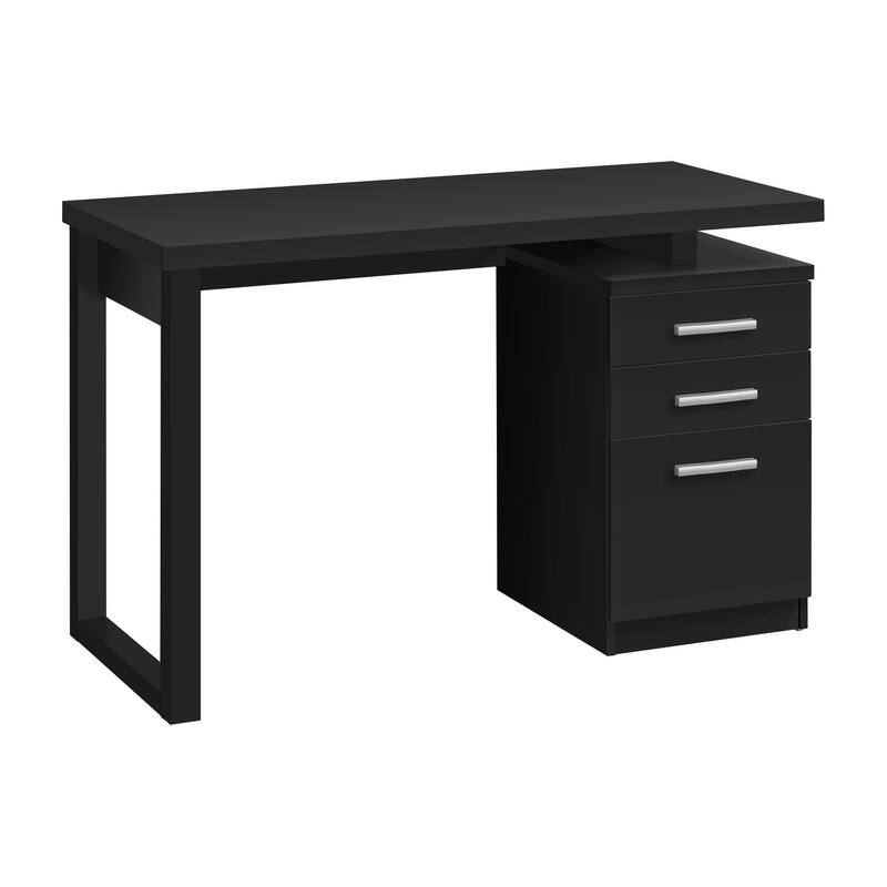 Contemporary Computer Desk with 3 Drawers, Reversible Setup, and Sleek Design for Home or Office Use - Black