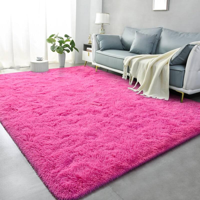 Living Room Bedroom Super Soft Pile Area Rug, Modern Shaggy Rugs, Non-Slip Pile Rugs for Kids - 5'x8' - Hot Pink - Rectangle