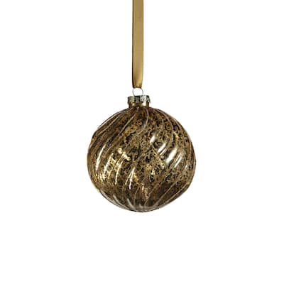 4" Swirl Antique Gold Glass Ball Ornaments with Glitter, Set of 6