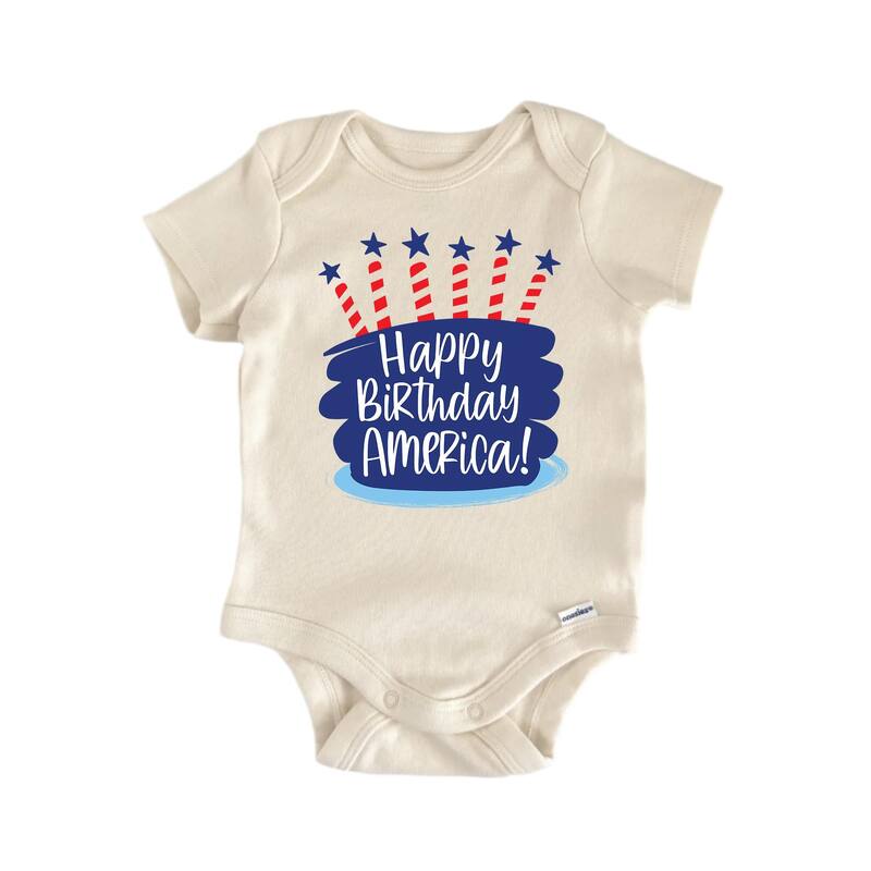 Happy Birthday America! July 4th Patriotic - Baby Boy Girl Clothes Bodysuit - Natural - 0-3M
