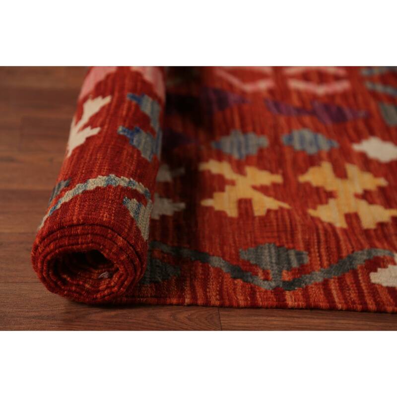 All-Over Geometric Kilim Oriental Large Rug Hand-Woven Wool Carpet - 10'5"x 16'2"