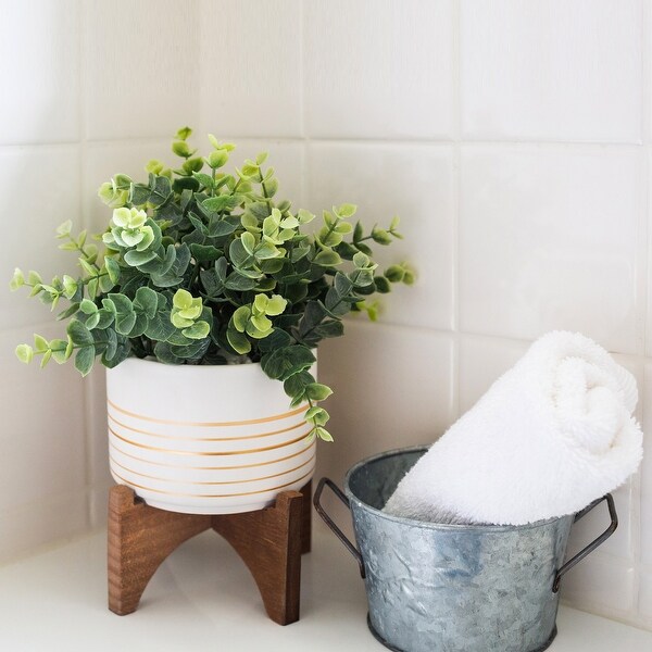 Artificial Plant Eucalyptus in 4.75" Ceramic Pot on Wood Stand - ONE-SIZE. Opens flyout.