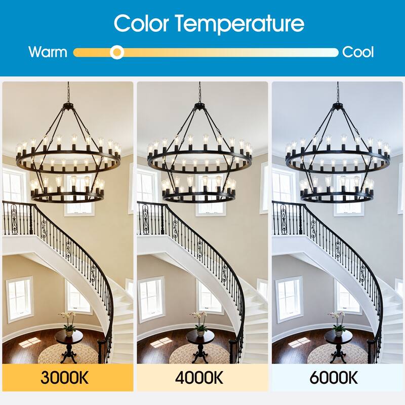 47.24 Inch Matte Black Wagon Wheel Chandelier With 36-Lights (24+12) (No Bulbs)