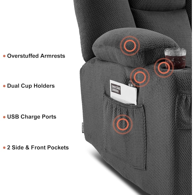 MCombo Electric Power Reclining Sofa with Massage and Lumbar Heat, Fabric 6015/6025/6035/6045
