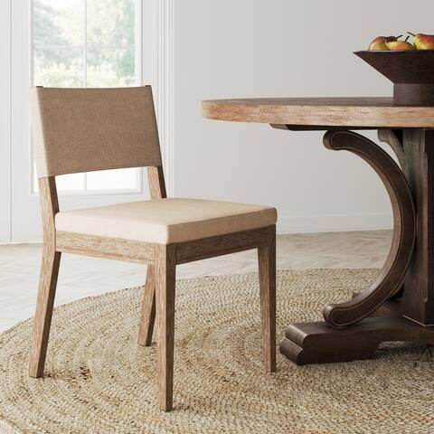 Nathan James Linus Modern Upholstered Dining Chair, Solid Rubberwood Legs in a Wire-Brushed Finish