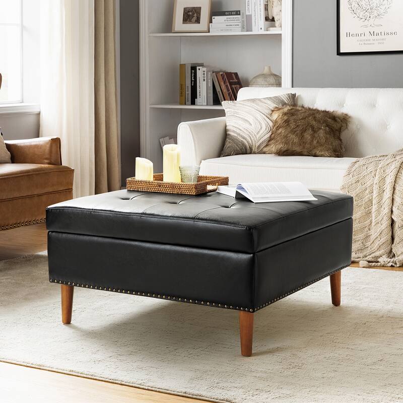 Constantine Modern Square Button-Tufted Storage Footrest Ottoman With Button-Tufted Design By HULALA HOME