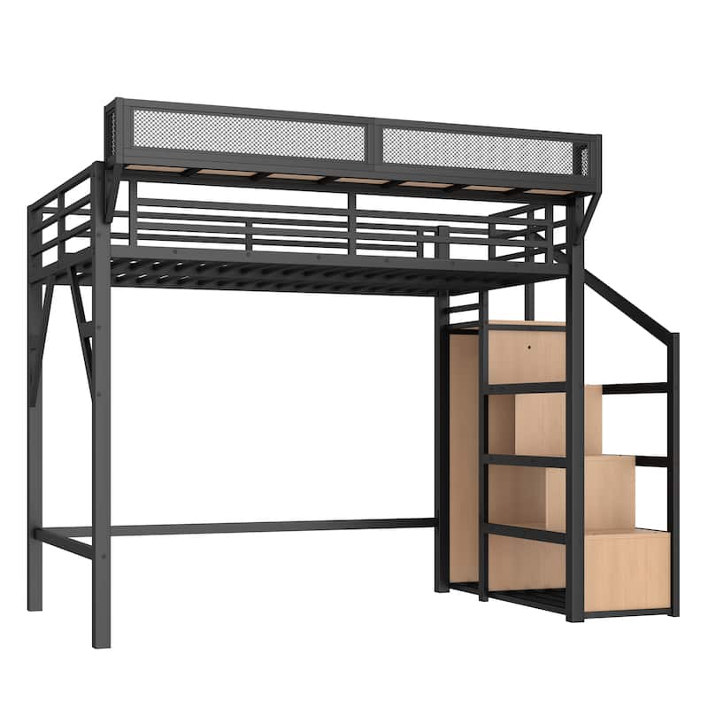 GDFStudio - Cherry Loft Bed with Desk, Wardrobe and USB Ports and LED Lights