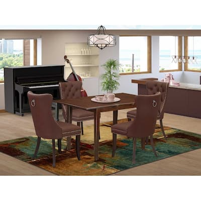 5-Piece Mahogany Finish Solid Wood Top - Rectangular Upholstered Dining Room Set - Seats 4