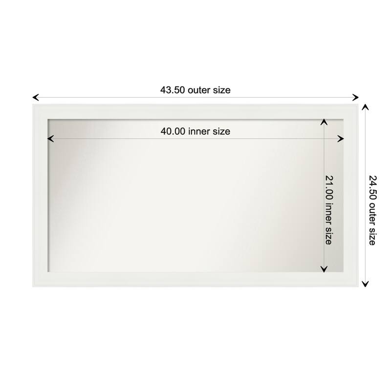 Vanity White Narrow Framed Non-Beveled Custom Wall Mirror, Bathroom Vanity Mirror - Outer Size: 43.5 x 24.5