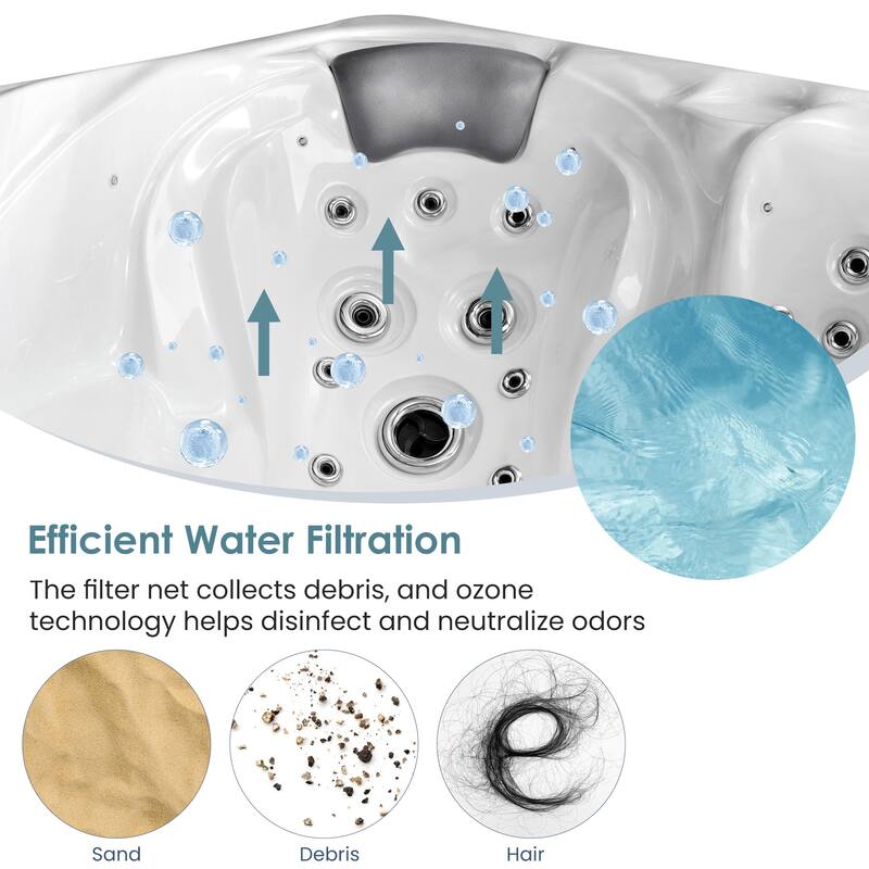 EROMMY 4 Person Outdoor Acrylic Hot Tub Spa with 30 Jets, Ozonator, Insulated Cover, LED Lights & Bluetooth Speaker - 4-Person