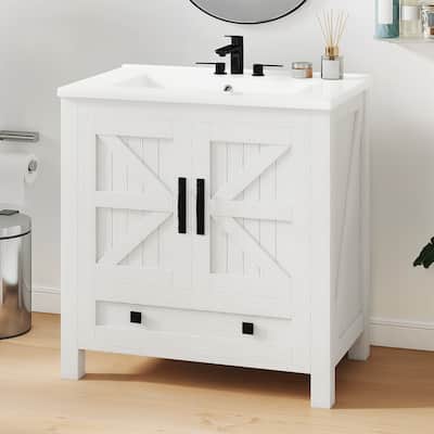Moasis 30 Inch Farmhouse Bathroom Vanity with Sink and Barn Door Storage for Small Spaces