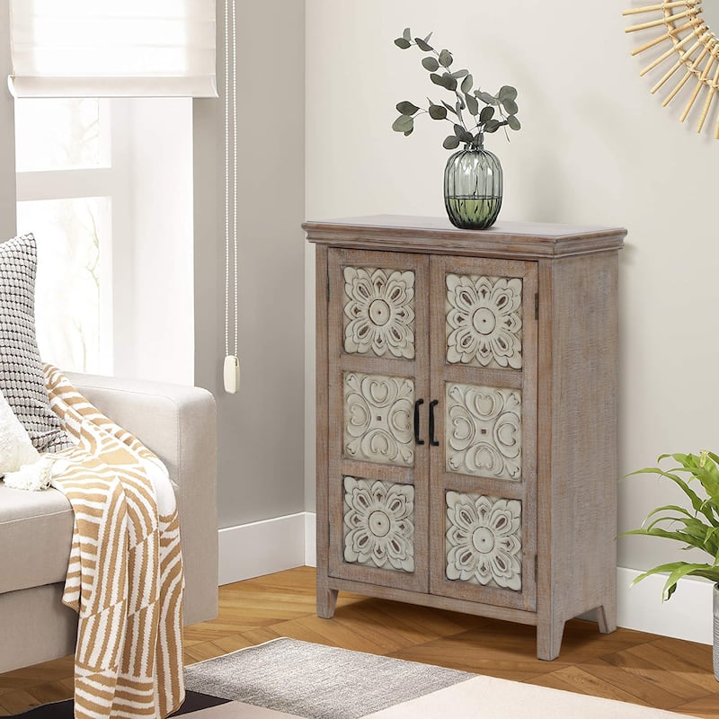 Farmhouse 37.4" Tall 2-Door Wood Storage Cabinet - 37.4" H x 27.68" W x 13.23" D