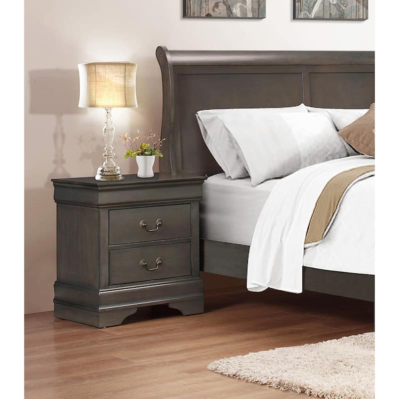 Classic Louis Philippe Style Stained 1pc Nightstand of 2x Drawers Traditional Design Bedroom Furniture - Grey