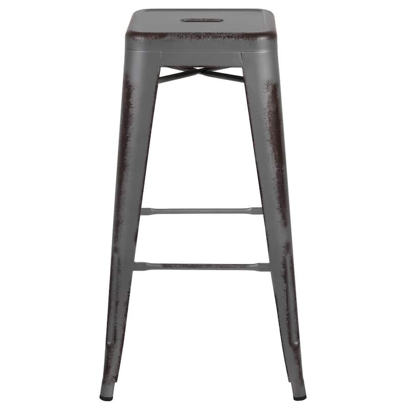 30" High Backless Distressed Metal Indoor-Outdoor Barstool - Patio Chair