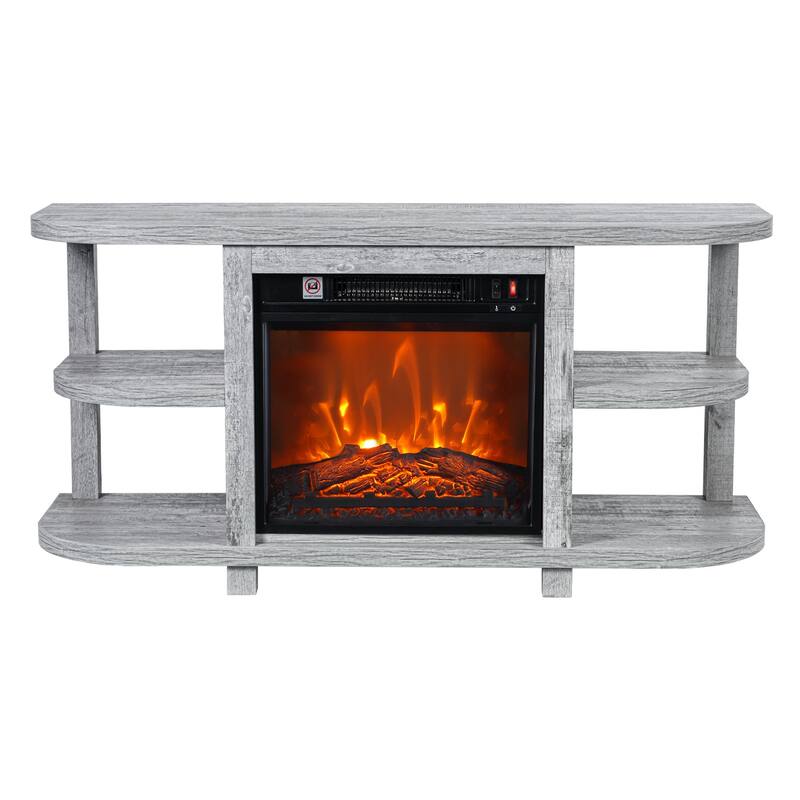 48" Modern Light Gray Fireplace TV Stands Console Table with Open Storage Shelves
