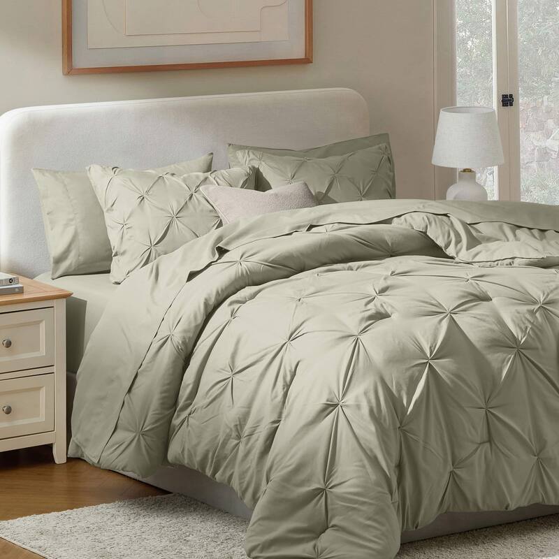 Nestl Pinch Pleate Comforter Set Bed in a Bag with Cooling Pillow - California King - Dark Grey/California King