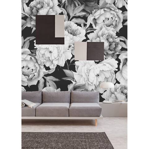 Large Peony on Black Background Wallpaper Mural