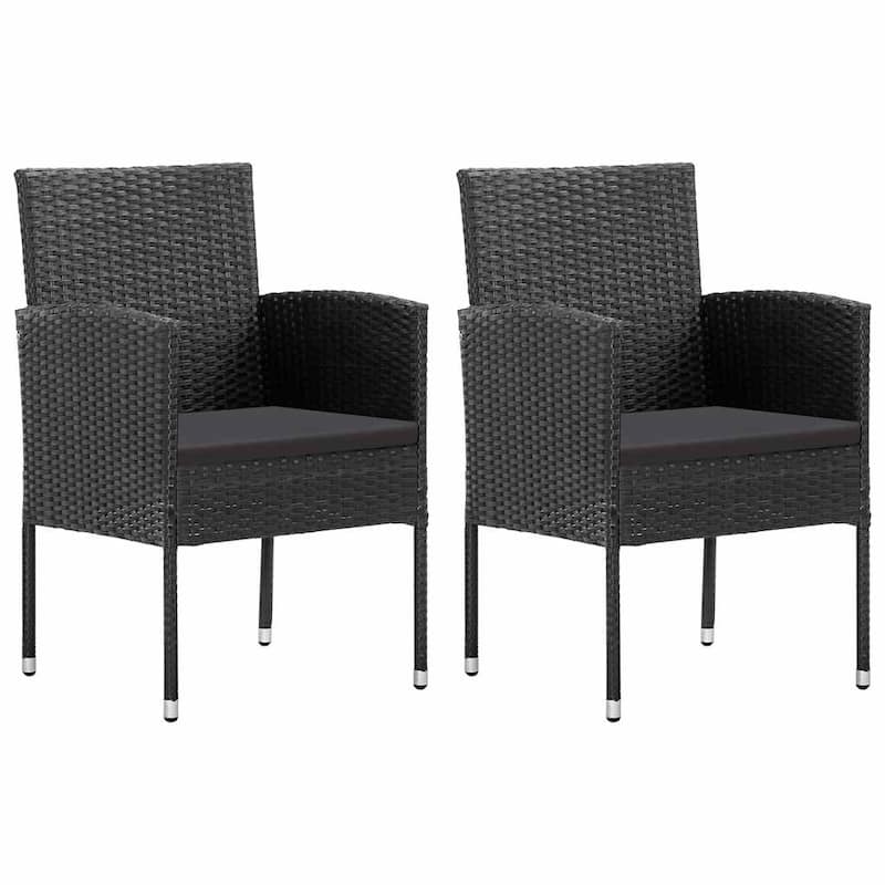 vidaXL Garden Chair Set of 2 Black PE rattan, steel, polyester Durable - 22.0 x 20.5 x 34.6 in
