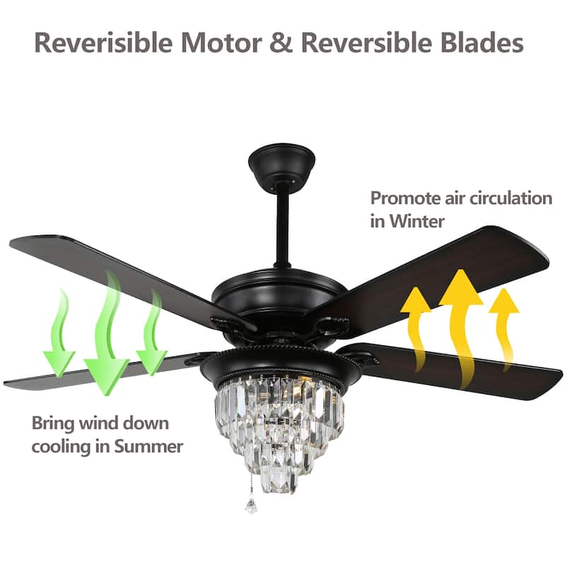 Belladepot 52" Crystal Reversible Ceiling Fan with Light Kit and Remote Control