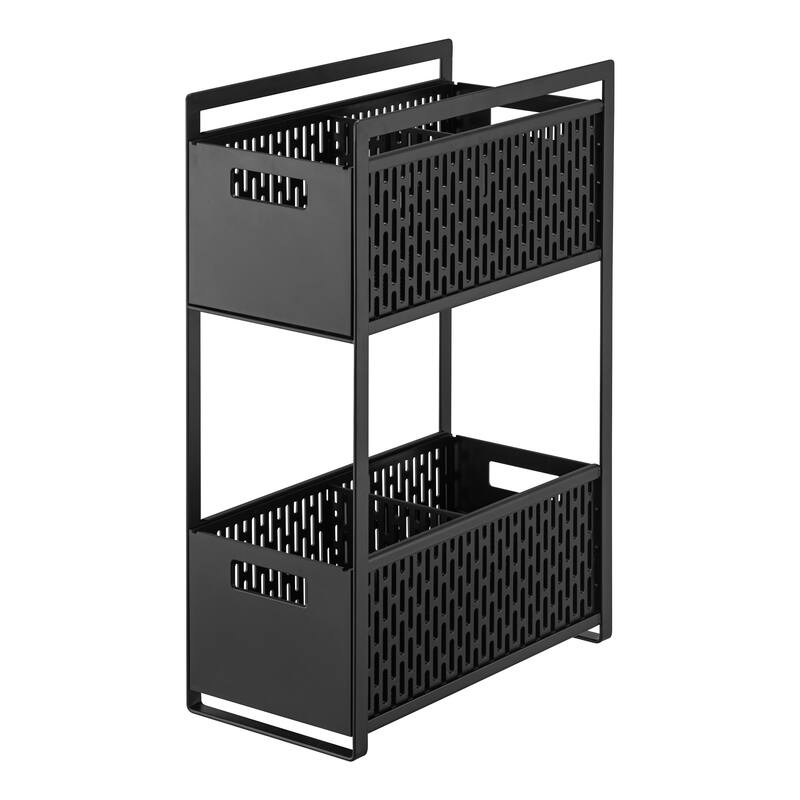 Yamazaki Home Two-Tier Cabinet Storage Basket, ABS Plastic - L 12.8 x W 6.3 x H 18.11 inches