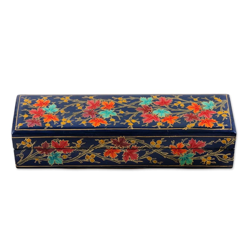 Novica Handmade Chinar Pride In Blue Papier Mache Pencil Box