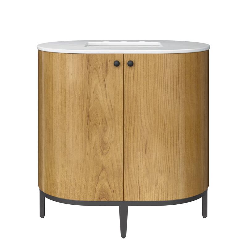 James Martin Vanities Bellamy 36" Single Vanity, Rustic Oak w/ Carrara Marble Top
