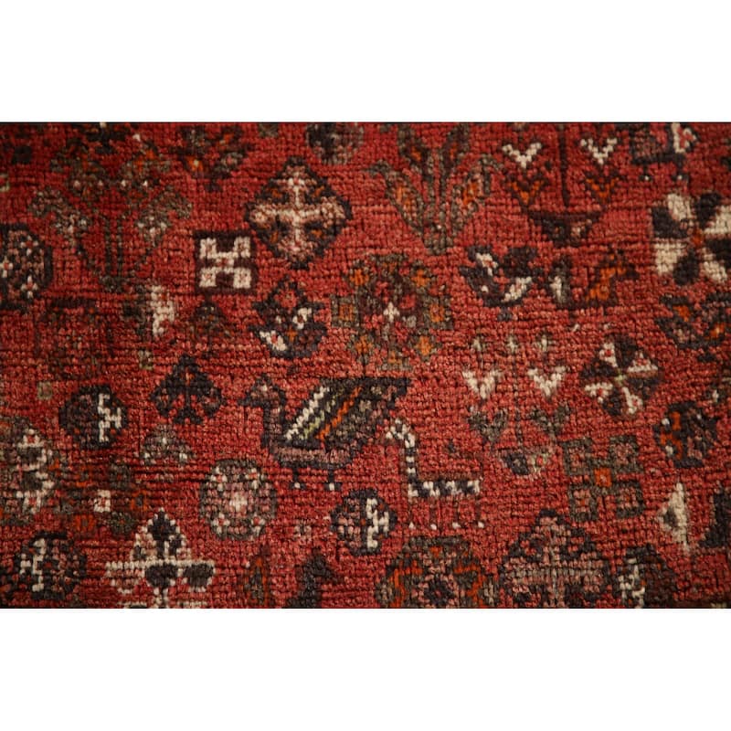 Tribal Geometric Shiraz Persian Vintage Rug Handmade Red Wool Carpet - 7'8"x 10'8"
