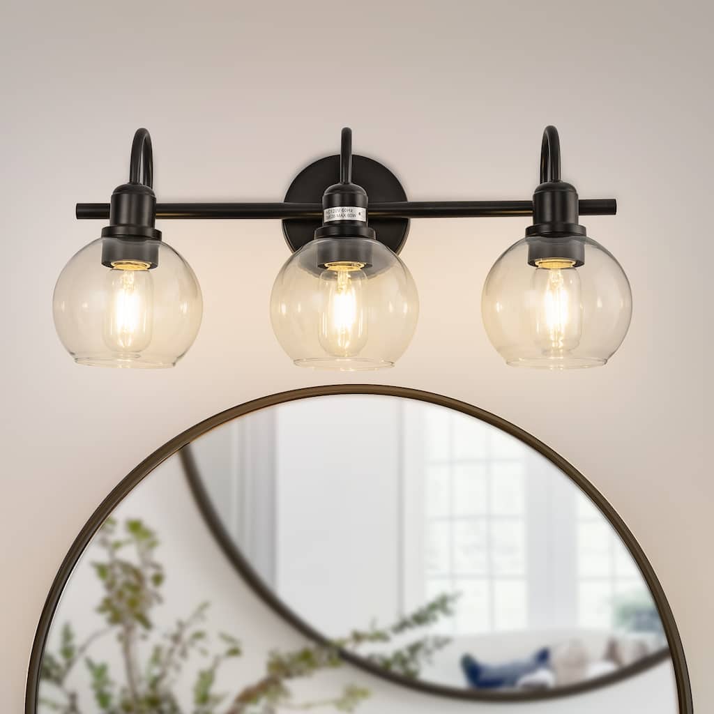 YANSUN Fishing Rod Vanity Light, Large Transparent Round Shade, E26, Matte Black Finish for Bathroom Lighting - 19.68*5.11*8.66