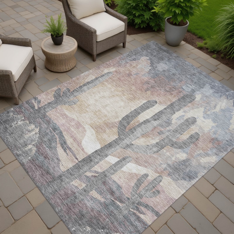 Machine Washable Indoor/ Outdoor Desert Inspiration Chantille Rug - Taupe - 9' x 12'