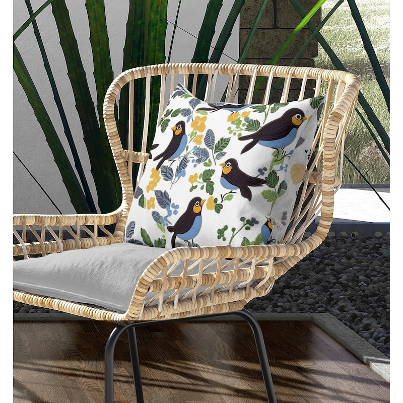 Sweet Tweets Indoor/Outdoor Reversible Throw Pillow Blue and Green