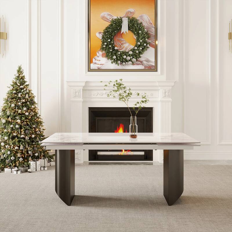62.99"-94.48" Extendable Rectangular Sintered Stone Top Metal Base Dining Table - 94.48"