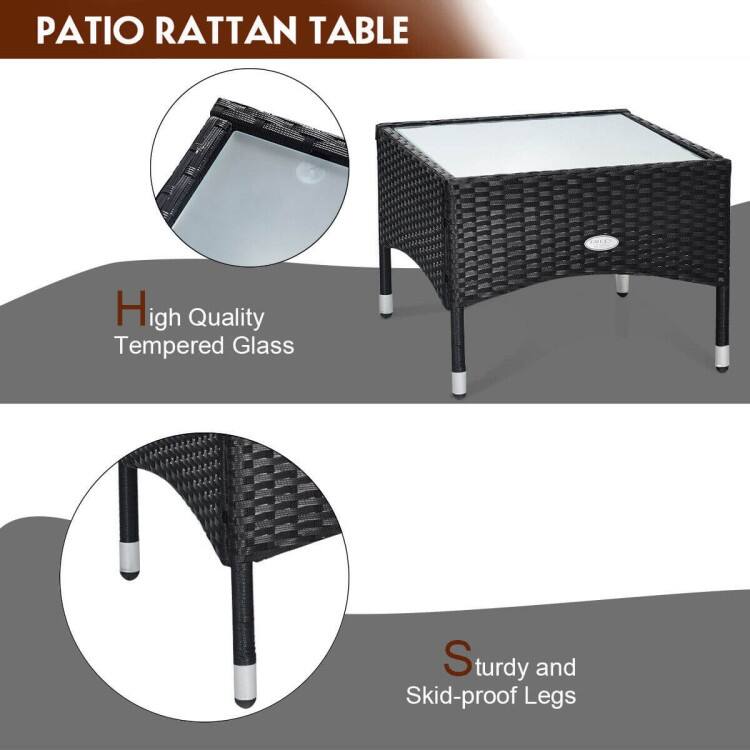 3 Pieces Patio Wicker Rattan Furniture Set with Cushion for Lawn Backyard - 19.5" x 19.5" x 15" (L x W x H)