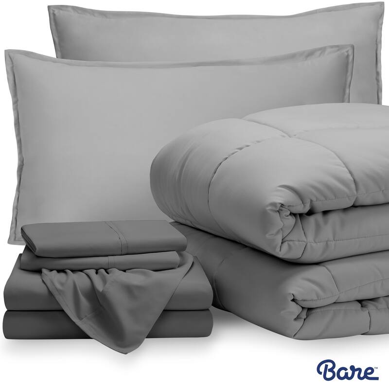 Bare Home Bed-in-a-Bag Down Alternative Comforter & Sheet Set - Light Grey/Grey - Twin