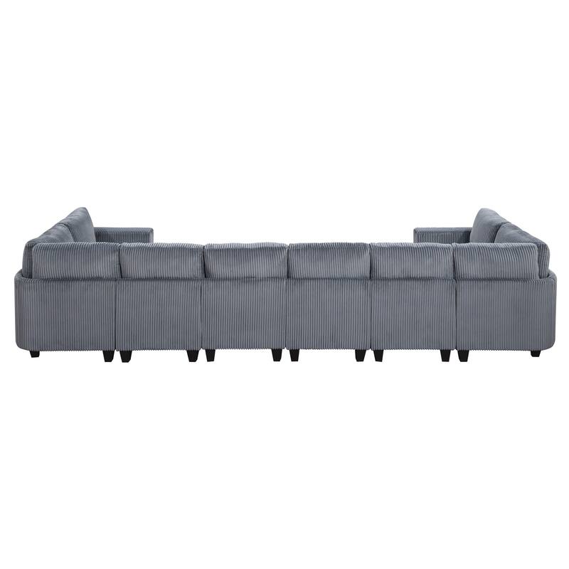 8-Piece Modular Sectional with Storage, Pockets, Ports in Dark Gray Corduroy, Solid Wood