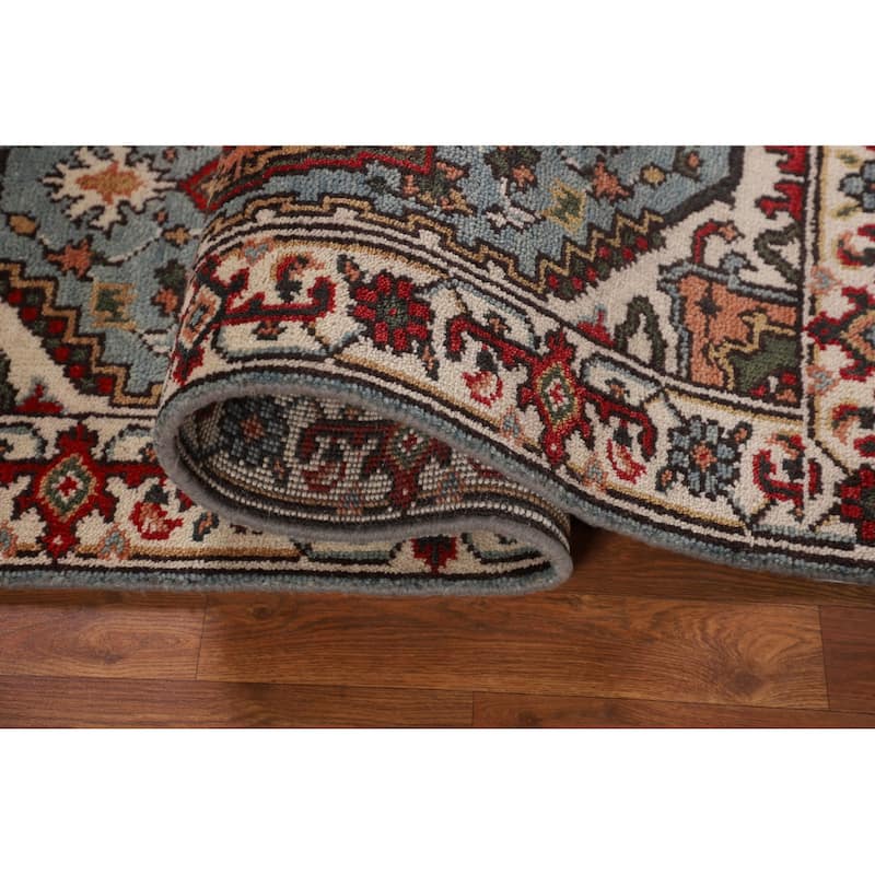 Light Blue Heriz Serapi Indian Foyer Rug Hand-Knotted Wool Carpet - 2'6"x 6'0"