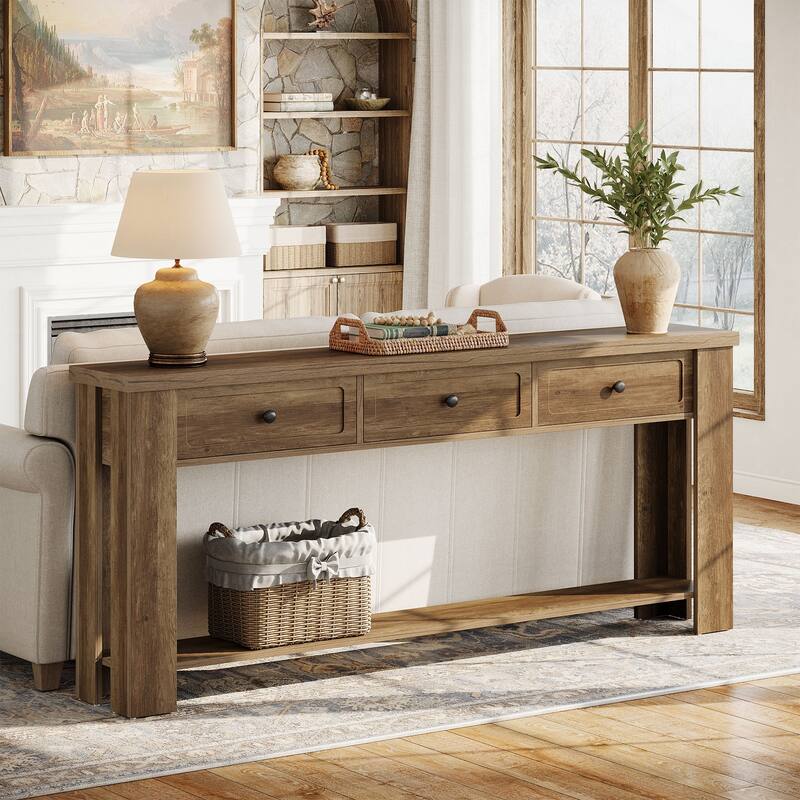 70.9 Inch Long Console Table for Entryway, Farmhouse Accent Consoe Table with 3 Drawers, Rectangular Sofa Table Behind the Couch
