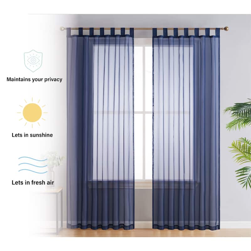 HLC.me Sheer Voile Tab Top Window Curtain Panels for Living room & Bedroom, Set of 2 panels