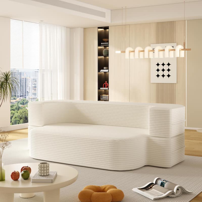 78.7" Modern Convertible Corduroy Sofa Bed with 2 Pillows, Floor Deep Seat Sleeper Couch, Foldable 2-in-1 Sofa for Living Room