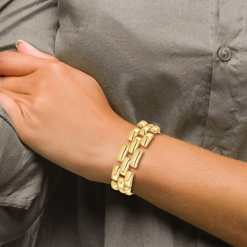 Curata Italian 14k Yellow Gold 7.5" 18.25mm Panther Link Stampato Bracelet - 18.25mm x 7.5"