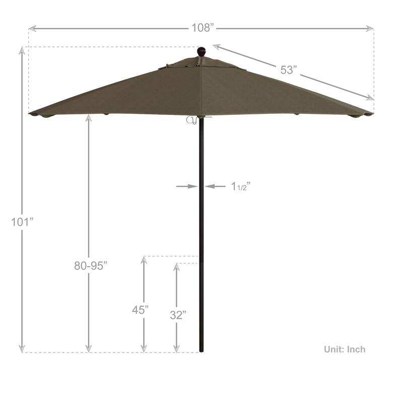 California Umbrella 9' Rd. Aluminum Frame, Fiberglass Rib Market Umbrella with Olefin Fabric, Base Not Included