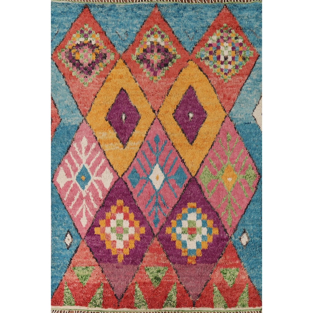 Colorful Trellis Moroccan Area Rug Handmade Geometric Wool Carpet - 7'7" x 11'0"