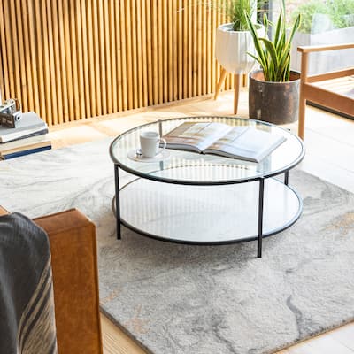 Alecsis Glass Round Coffee Table - 14"H x 36"W x 36"D