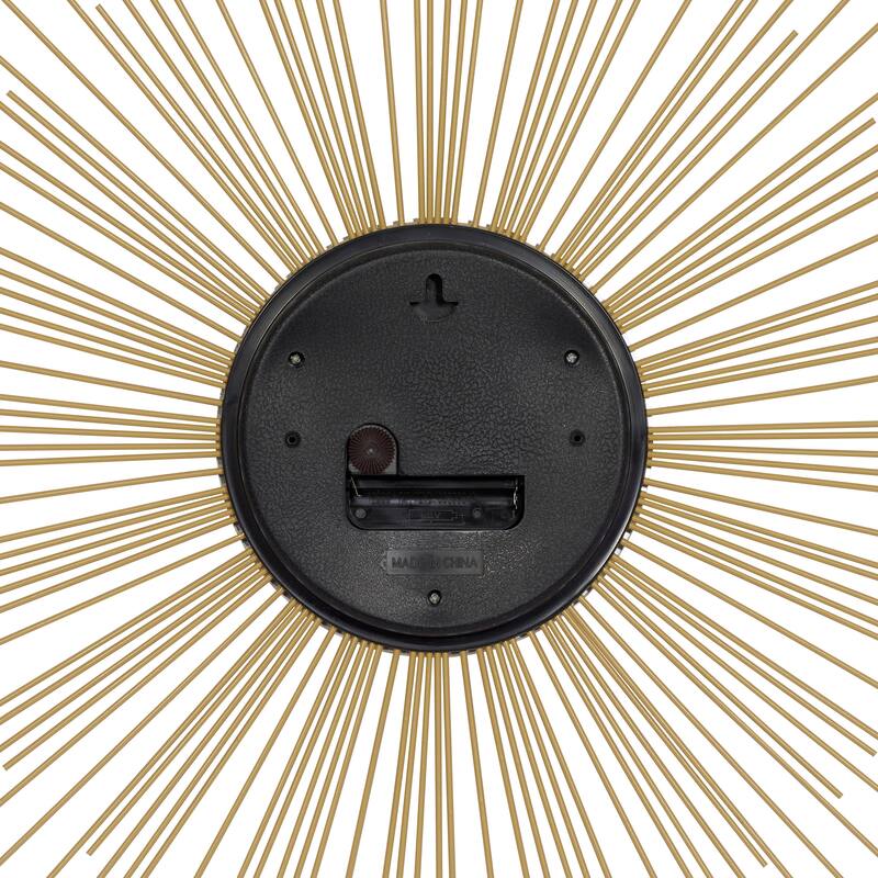 Gold Metal Starburst Decorative Wall Clock with Black Accents