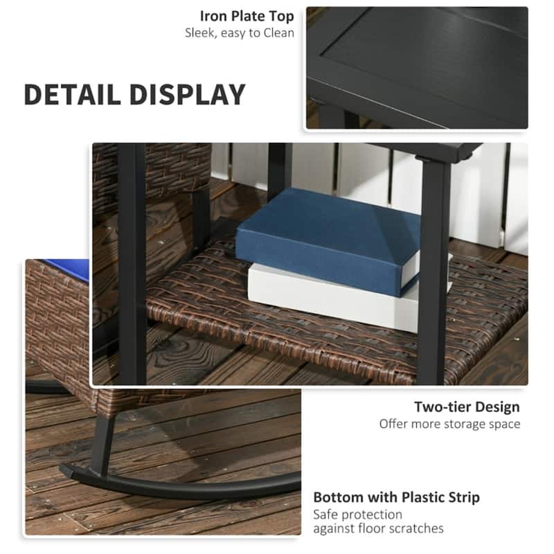 PE Rattan Rocking Chair Set with Cushions and Coffee Table - 25.5" W x 34.75" D x 31" H