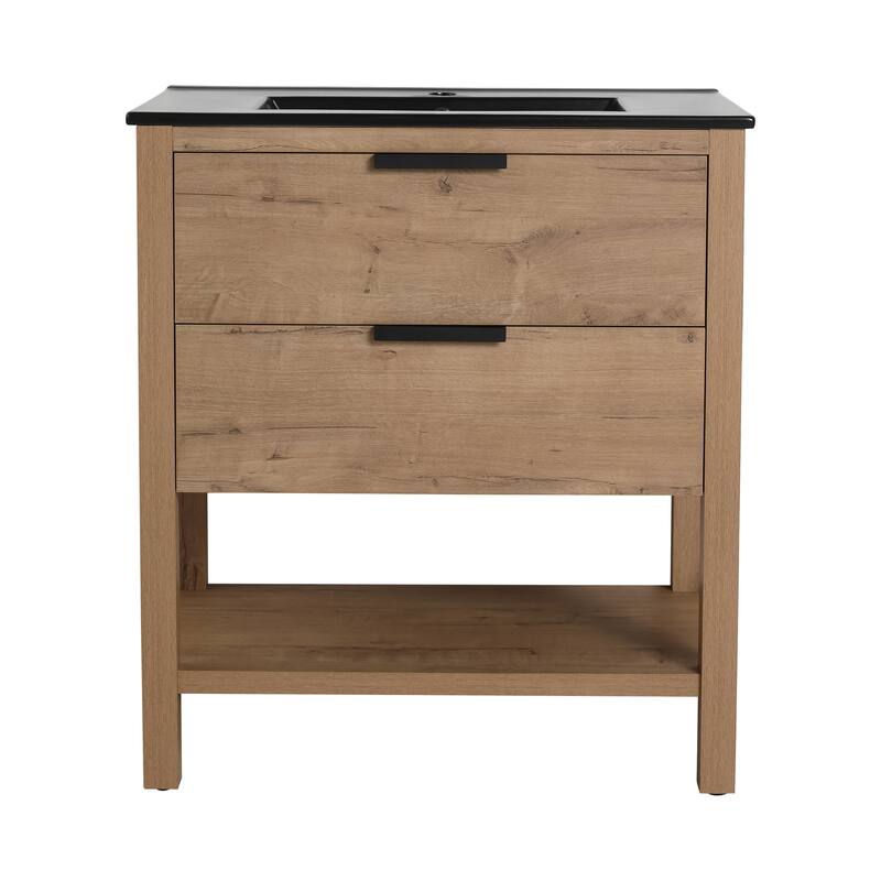30" Bathroom Vanity with Ceramic Sink, Freestanding, Soft Closing Drawers, 4 Wood Feet, Durable and Water-Resistant