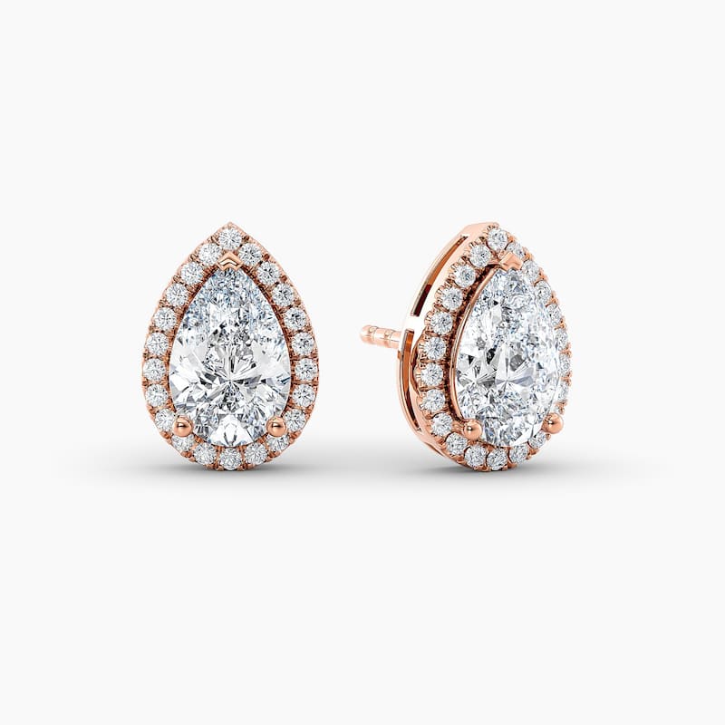 Auriya 14k Gold Lab Grown Halo Pear Diamond Stud Earrings 0.50 to 8.00 ct. tw. Push-Back (F-G VS) - White
