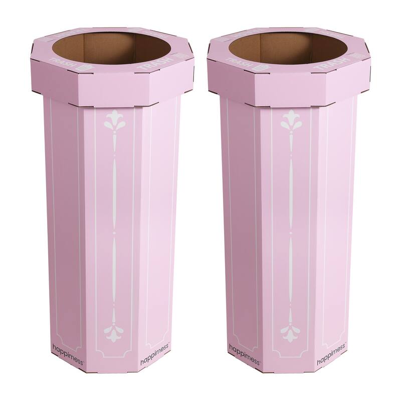 25-Gallon Disposable Cardboard Event Trash Can and Recycling Bin (Set of 2) - Bridal Pink