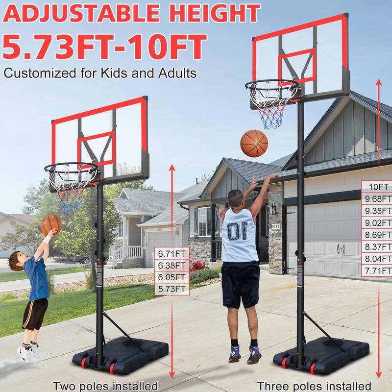 Adjustable Portable Basketball Hoop with Shatterproof Backboard