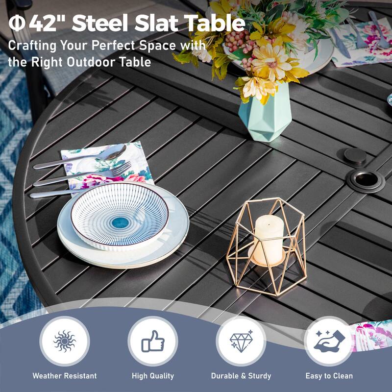 5-Piece Metal E-coating Patio Dining Set of 4 Steel Chairs and 1 Metal Framed Round Table